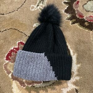 Cozy Black and Gray Pom-Pom Beanie